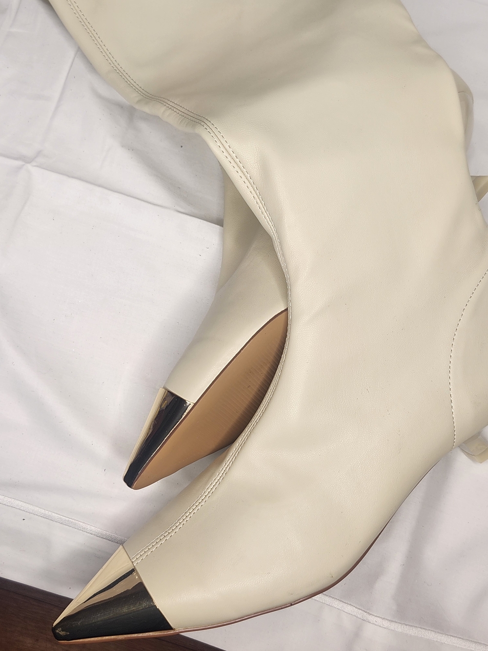 Katy Perry Collections Cream Pointed Toe Boots with Metallic Over The Knee - Picture 6 of 7